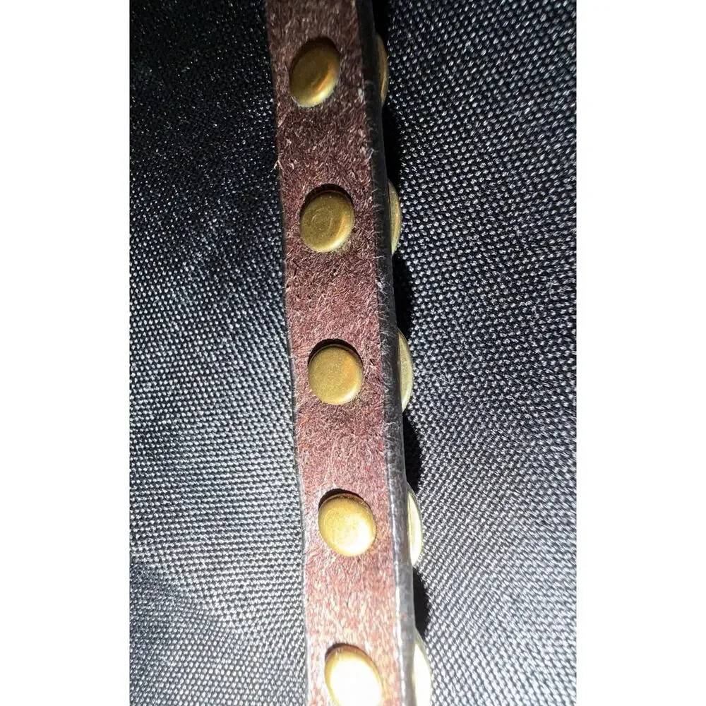 NWOT Punk Western Boho Skinny Brown Leather Composite Brass Studded Belt 40”